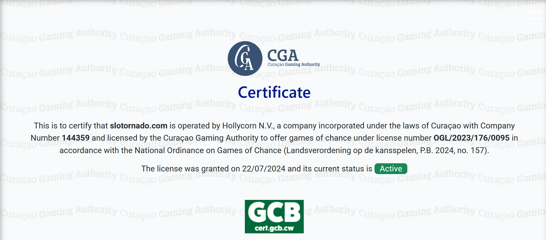 slotornado casino certificate